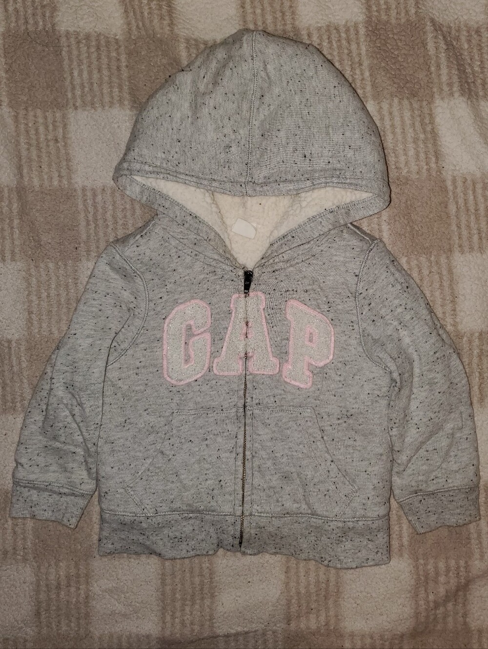 5 for $25 | Baby GAP Toddler Speckled Light Heather Sherpa Lined Logo Hoodie